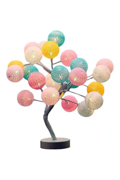 Generic Brand HALAMODO LED Nordic Wind Manual Cotton Ball Tree Table Lamp, Be...