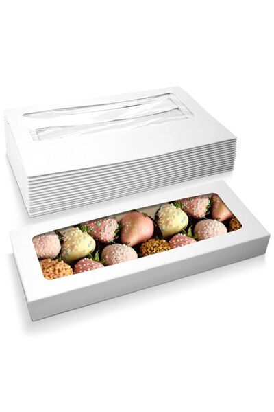 Generic Bakery Boxes With Window, 25-Pack Long 12.5" X 5.5" 2.5", Cookie Boxe...