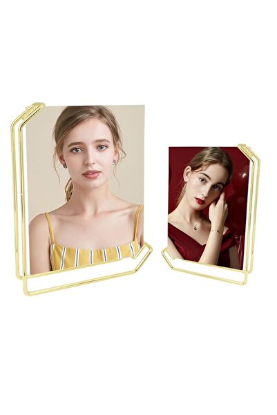 Generic Brand 2 Pack Gold Picture Frame Stand Set, L Shape Double Sided Photo...