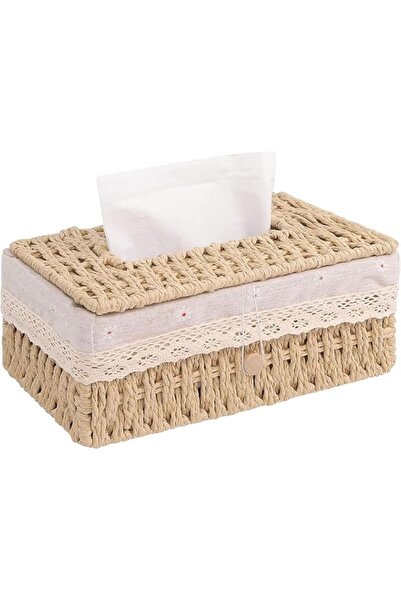 Generic Woven Tissue Box Cover Rectangle, Rectangular Rustic Woven Napkin Box...
