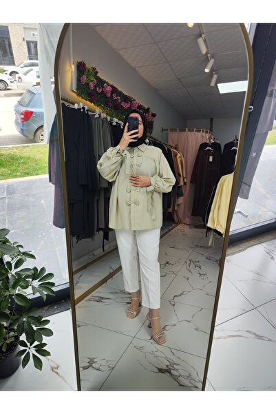 Kadın Fiyonk Detaylı Düğmeli Oversize Gömlek