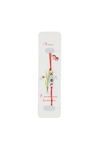 ButicCochet Martisor, Brățară reglabilă, Roșu, Mâna Fatimei argintie - MR256