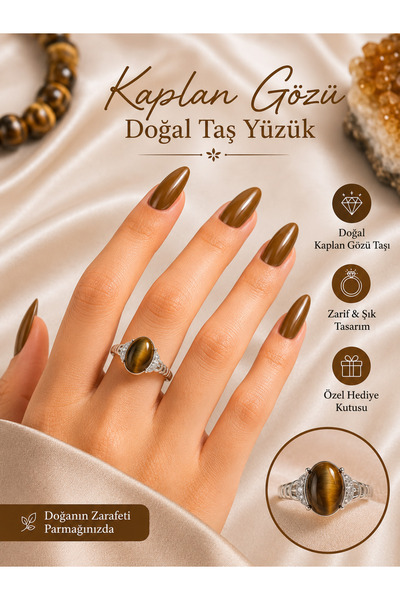 The Magıc of Healıng Classic and Stylish Women's Ring with Tiger's Eye Natura...