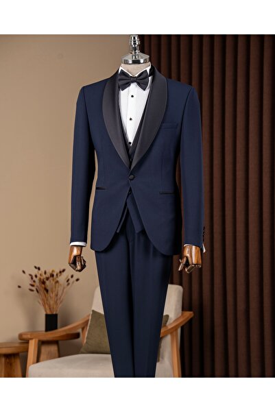 TerziAdemAltun Slim fit erkek şal yaka ceket yelek pantolon damatlık set laci...