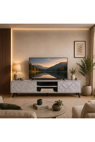 Al Hadaya Mall طاولة تلفزيون خشب بتصميم عصري مودرن ــ رصاصي ــ 160×40×45 سم
