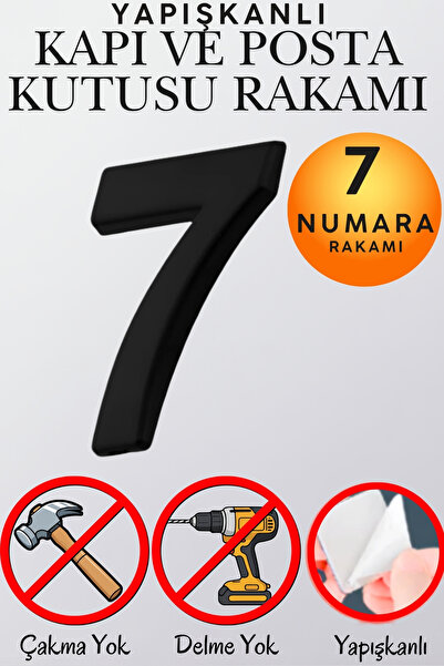 KAYRA LEATHER CRAFT Mat Siyah Yapışkanlı 5 cm Kapı Numarası 7 Küçük Boy 50 mm...