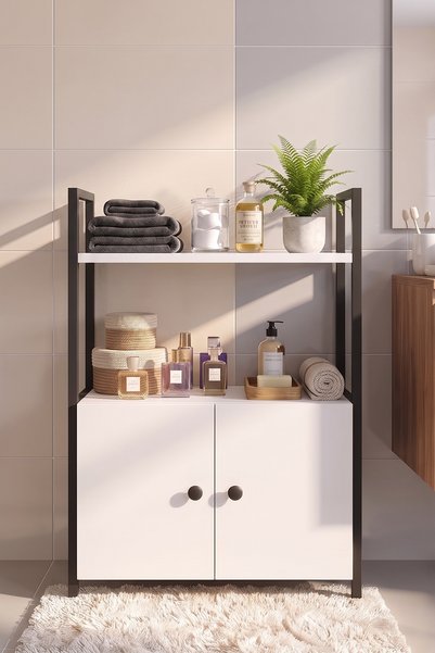 EGEMEV Banyo Düzenleyici banyo mutfak Rafı Banyo Dolabı Çok Amaçlı Dolap 3 Katlı kapaklı Metal raflı çok amaçlı düzenleyici dekoratif