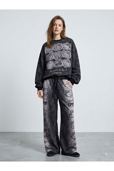 DENİKK Trendy 3-Thread Brushed Fleece Tracksuit Set with Stone-Print Embroidery