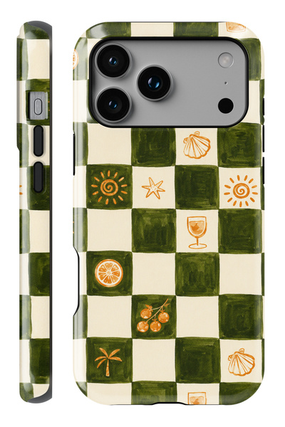 WANNA PROTECT iPhone 17 Pro Olive Checker Çift Katmanlı Tam Kaplayan Baskı Pa...