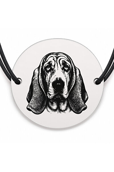 Simoshop Brățară argint 925 cu bănuț gravat portret de Basset Hound, șnur neg...