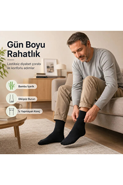Genel Markalar Bambu Çorabı Lastiksiz Dikişsiz Burun Siyah Uzun Konç Hassas Ayaklar İçin
