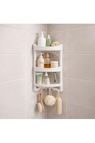 OEM Plastic Corner Shelf with Hooks for Bathroom 28.5x17x48.5cm