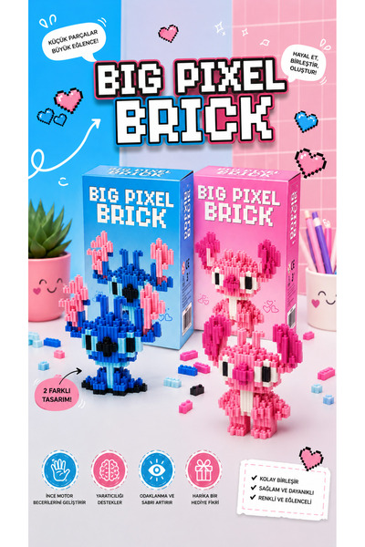 Stitch & Angel 2'li Büyük Boy 3D Yapboz Bricks Yapı Oyuncağı | 912 Parça