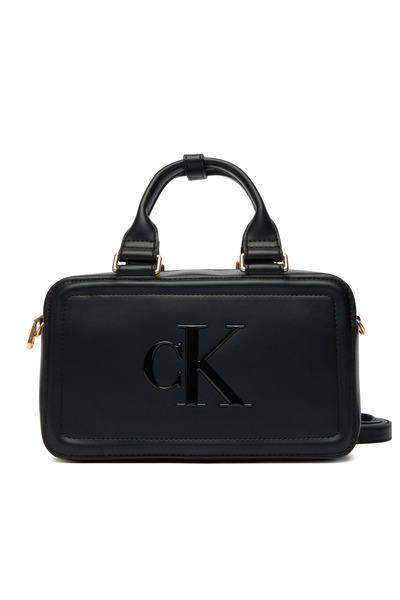 Calvin Klein Kadın Bold CK Bauletto Siyah CK Desen Deri El ve Omuz Çantası LV...