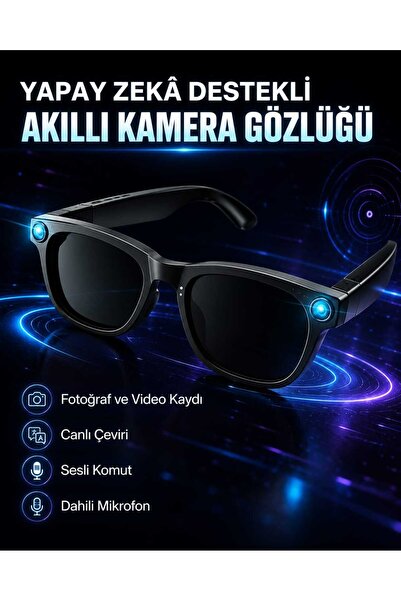 Genel Markalar Yapay Zekâ Destekli Akıllı Kamera Gözlüğü 1080P Full HD Canlı ...