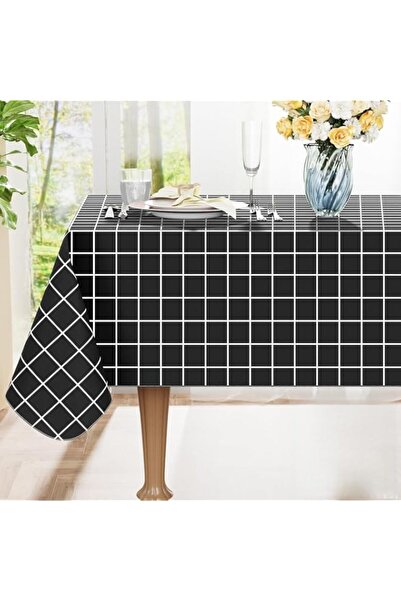 Generic Black Rectangle Table Cloth, Waterproof Vinyl Tablecloths with Flanne...
