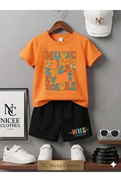 Leto Lykia تي شيرت صيفي للأطفال شورت يونيسكس (مطبوع عليه موسيقى EWER)