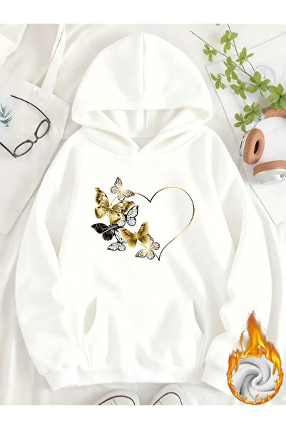 FUFLUNS Butterfly Heart Printed Oversized Unisex Women'S/Men's Hooded Sweatshirt