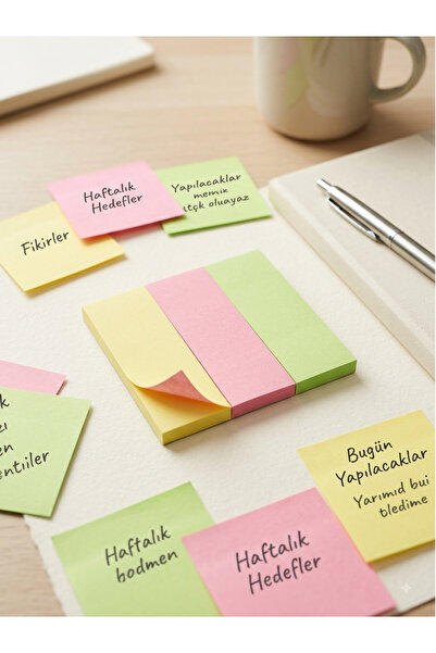 ÖZ OFİS Pastel Renkler 300 Yaprak Şerit Postit - Her Biri 100 Yaprak 3 Ayrı P...