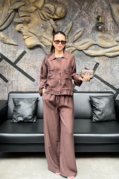 sunfyre Women's Tencel Fabric Metal Snap Crop Jacket-Pants Set Sun445