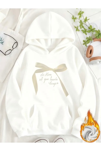 FUFLUNS Ribbon Printed Oversize Unisex Women'S/Men's Hooded Sweatshirt