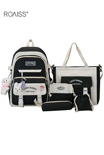ROAISS 5 PCS Set of Backpack Fashion Kid New Backpack Girls Junior High Schoo...