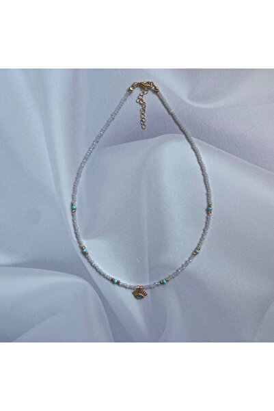 Burçin Örbük Accessory Kum Boncuk ve Dorika Detaylı Göz Figürlü Kristal Kolye