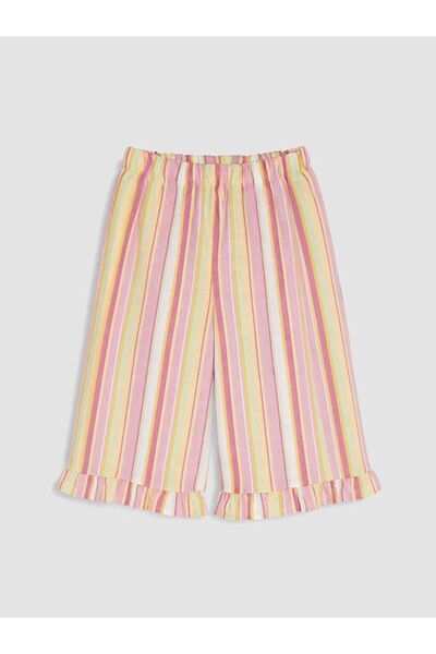 LC Waikiki Lcw Kids Mixed Elastic Waist Striped Linen Look Girls' Trousers