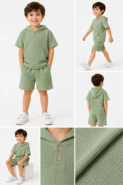 Generic Brand 2/7 Years Old 100% Cotton Linen Hooded Children's Set