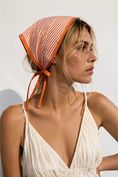 Handmade Betty Bands Women's Orange White Striped Triangle Bandana Cotton Rib...