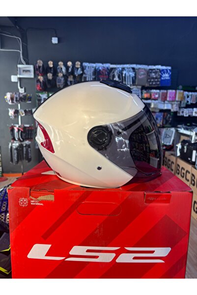 HZN MOTOR FREE M Beyaz Motosiklet Yarım Kask Siyah Vizörlü Güneş Gözlüklü Açı...