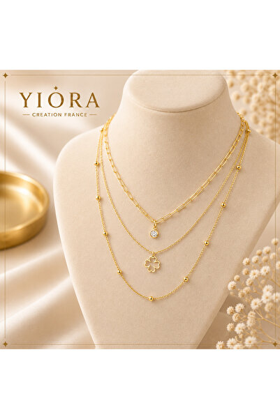 yiora Jewelry Stainless Steel Imported 3-Piece Multi-Look Gold/Gold Color Nec...