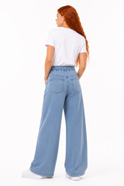 GİYİCEM TEKSTİL Kız Çocuk Street Comfort Geniş Paça Yüksek Bel Jean Pantolon 2241