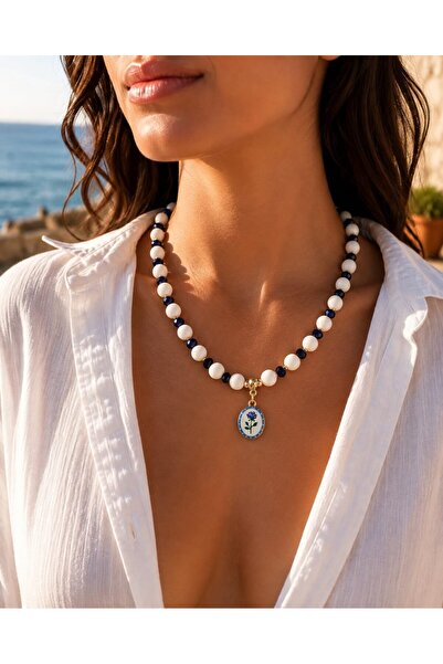 Sinem Şanlı Atelier Navy Blue Sparkling Glass Bead Necklace