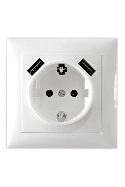 OEM Priza schuko mixta schuko 16A cu USB 2 x 1.2A Hoff Top, alb