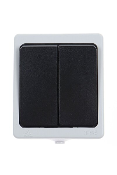 OEM Hoff Cubik Double switch, surface-mounted, 10A, IP54, gray + black