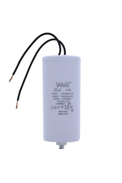 OEM Motor capacitor 400V, Well, 45 microfarads, with wire