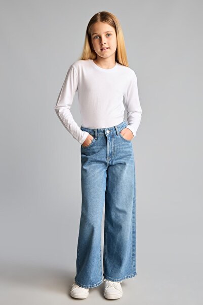 DeFacto Pantaloni din denim cu picior larg și nasturi, stil anii '90, pentru ...