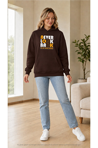 EMMODA Women's Never Look Back Written Hooded Kangaroo Pocket Sweatshirt