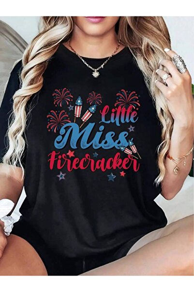 9JY Black-Shirt: Little Miss Firecracker: And Shine Womens Black Tee - Bald P...
