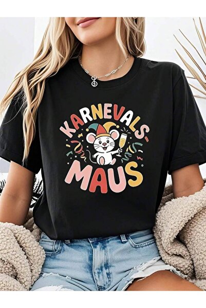 9JY Oversized Women'S German Theme-Shirt - Hat Mouse & Slogan Decor Casual Sh...
