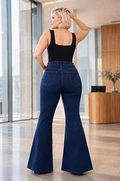 Echo&Ember Pantaloni din denim elastic cu talie înaltă, cu picior evazat, pen...