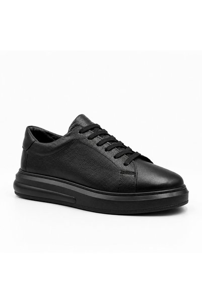 BESS SHOES Genuine Leather Men's Black Casual Shoes – Orthopedic, Ultra Comfortable, Non-Slip Sole, Daily Sneakers