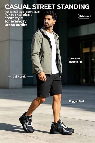 Al Masheel Store Men’s White & Navy Blue Color Block Mesh Sneakers, 5cm Heigh...