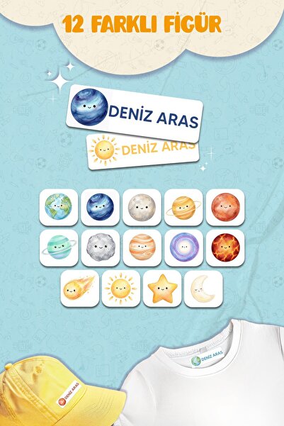 MSticker Kıyafet Etiketi - Okul Kıyafetlerine Kişiye Özel 30 Saniyede Kolay Uygulama Yıkanabilir - Gezegenler