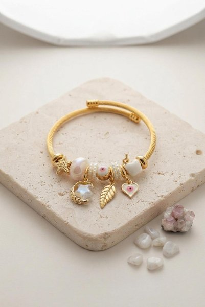 TAGRUP Moon Star and Heart Model White Charm Women's Bracelet