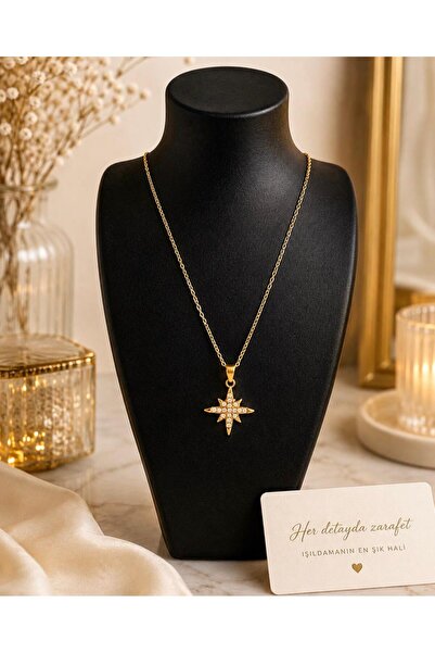 Aleda North Star Necklace with Steel Gold Stones