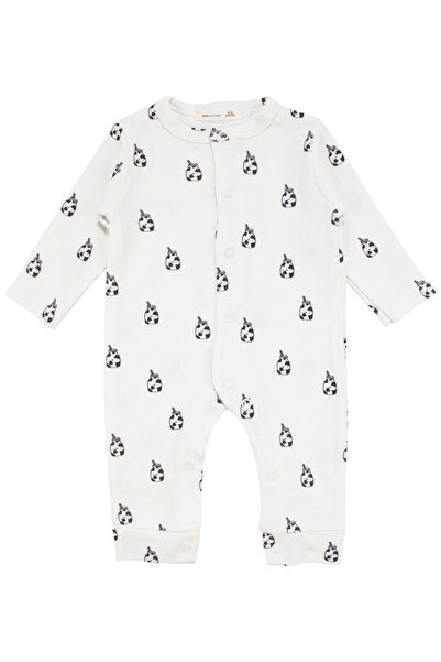 bebegen Baby Boy Ecru Black Milk Bottle Printed Snap-On Jumpsuit 0-3 Months