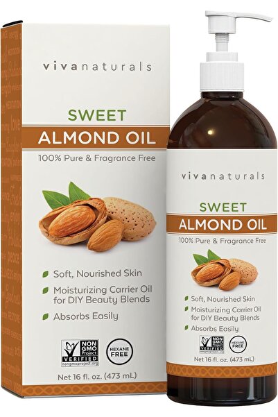 Viva Naturals زيت اللوز الحلو، 16 أونصة للعناية بالبشرة أو الشعر، زيت طبيعي م...