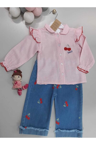 Sönmez Baby SWEET CHERRY MÜSLİN GÖMLEK KOT PANTOLONLU KIZ BEBE ÇOCUK TAKIM